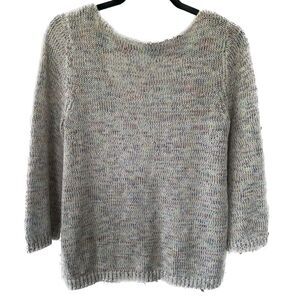 Loft Confetti Rainbow Knit Stocking Stitch Quarter Sleeve Side Slits Sweater M